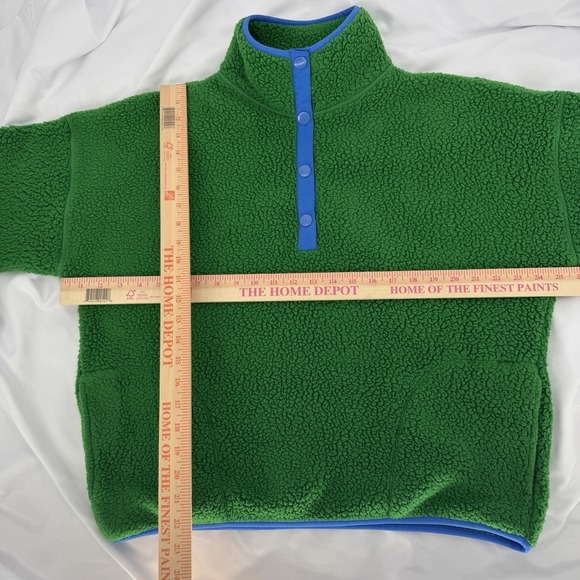 J.Crew Sz L Polartec Sherpa Vintage Fleece Green Half-Snap Mockneck Pullover - Picture 6 of 7